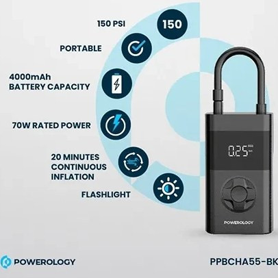 کمپرسور باد و پاوربانک 4000 پاورولوژی Powerology PP055 Air Compressor PPBCHA55 همراه با چراغ قوه - فروشگاه اپل پلاس