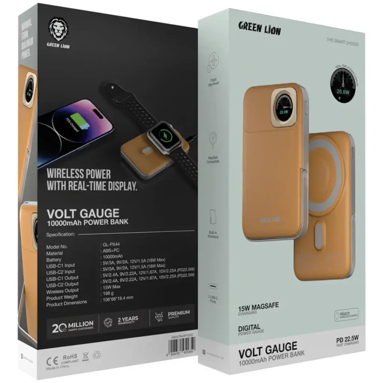 پاوربانک مگ سیف 10000 گرین لاین Green Lion Volt Gauge 10000mAh Power Bank PD 22.5W