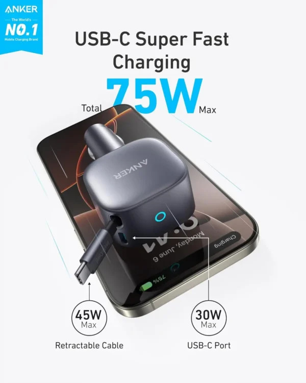 شارژر فندکی Anker75W Max A2738ha1 Car Charger - فروشگاه اپل پلاس