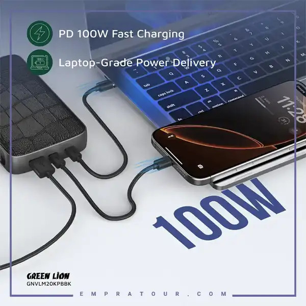 پاوربانک 100 وات 20000 گرین لاین Green Lion Valmont Power Bank GNVLM20KPBBK - فروشگاه اپل پلاس