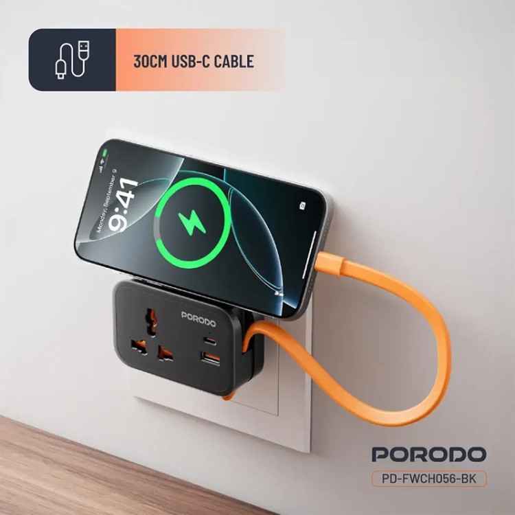شارژر دیواری 20W پرودو مدل PORODO WALL SOCKET PD-FWCH056 - فروشگاه اپل پلاس