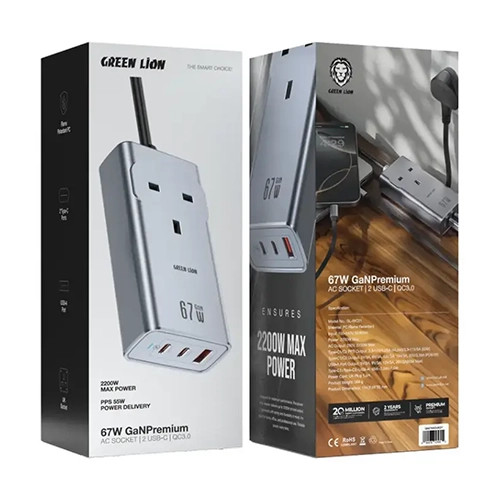 چند راهی گرین لاین مدل Green Lion 67W GaN Premium AC Socket GN67WADUKGY
