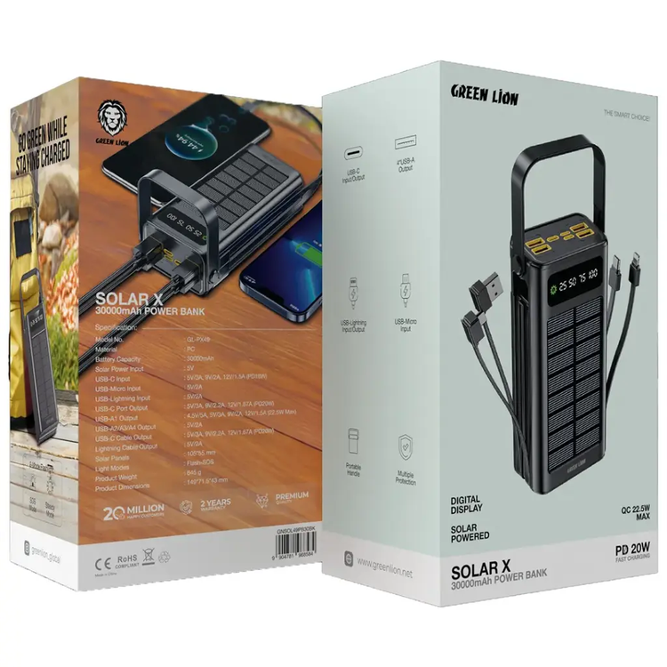 پاوربانک 30000mAh خورشیدی گرین لاین مدل Solar X - فروشگاه اپل پلاس