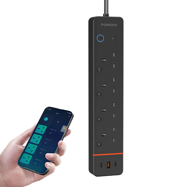 چندراهی برق هوشمند وایفای دار پرودو Porodo Chargelink Smart Power Strip 4AC & USB-C Ports PDPSUA1
