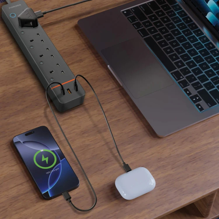 چندراهی برق هوشمند وایفای دار پرودو Porodo Chargelink Smart Power Strip 4AC & USB-C Ports PDPSUA1