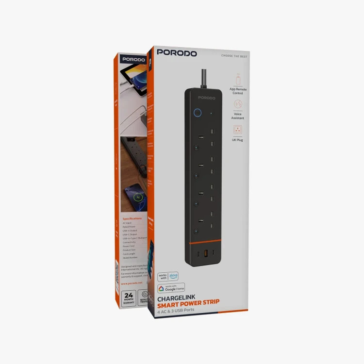 چندراهی برق هوشمند وایفای دار پرودو Porodo Chargelink Smart Power Strip 4AC & USB-C Ports PDPSUA1