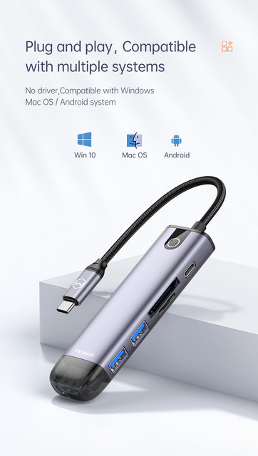 هاب شارژر تایپ سی 6 پورت مک دودو Mcdodo HU-7740 6 in 1 USB-C HUB - فروشگاه اپل پلاس