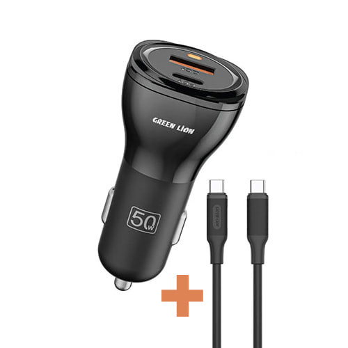 شارژر فندکی ۵۰ وات دو پورت گرین لاین به همراه کابل USB-C به USB-C - فروشگاه اپل پلاس