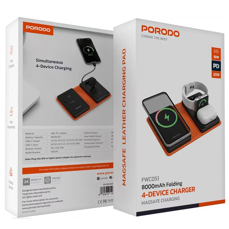 پاوربانک و شارژر بیسیم 4 کاره Porodo مدل FWC051 – شارژ سریع - فروشگاه اپل پلاس