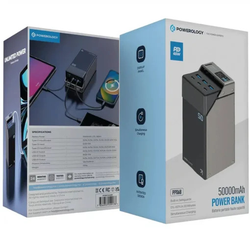 پاوربانک 65W پاورولوژی مدل Powerology PPBCHA68 ظرفیت 50000mA/h - فروشگاه اپل پلاس