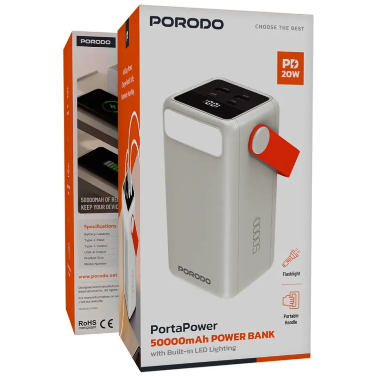 پاوربانک ۵۰۰۰۰ میلیآمپر پرودو مدل PortaPower با چراغ LED داخلی - فروشگاه اپل پلاس