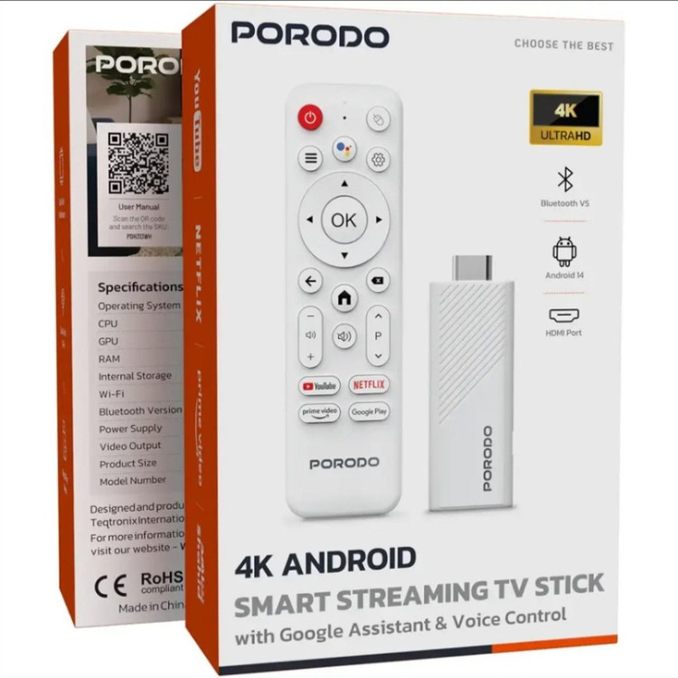 اندروید باکس هوشمند پرودو مدلSmart Streaming TV Stick 4K با دستیار صوتی گوگل PDH313WH - فروشگاه اپل پلاس