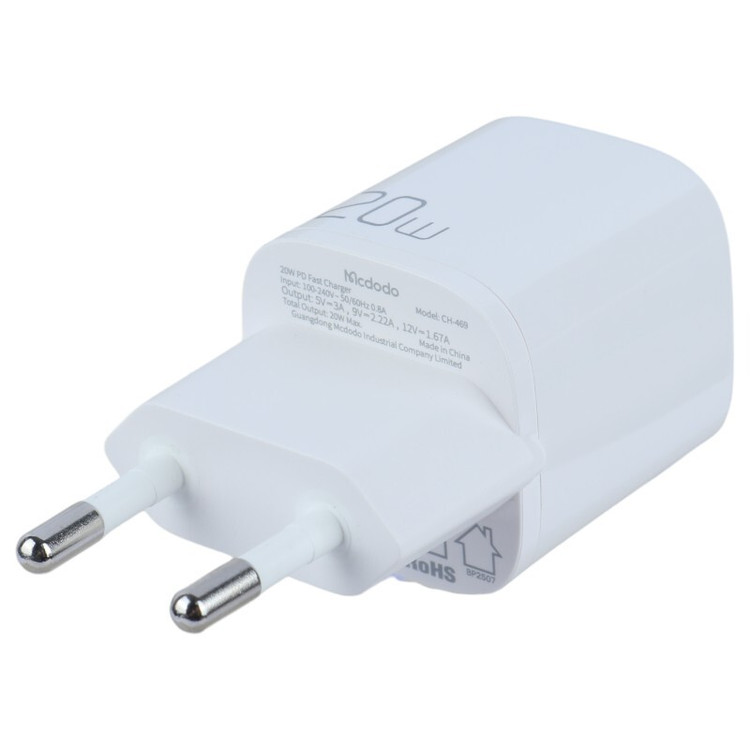 شارژر دیواری 20 وات مک دودو CH-469 PD 3A + کابل تبدیل تایپ سی - نمای 3