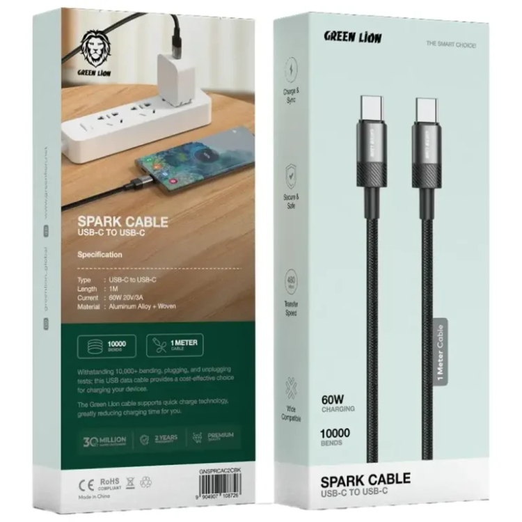 کابل شارژ ۲سر تایپ سی گرین لاین مدل Spark Cable - نمای 1