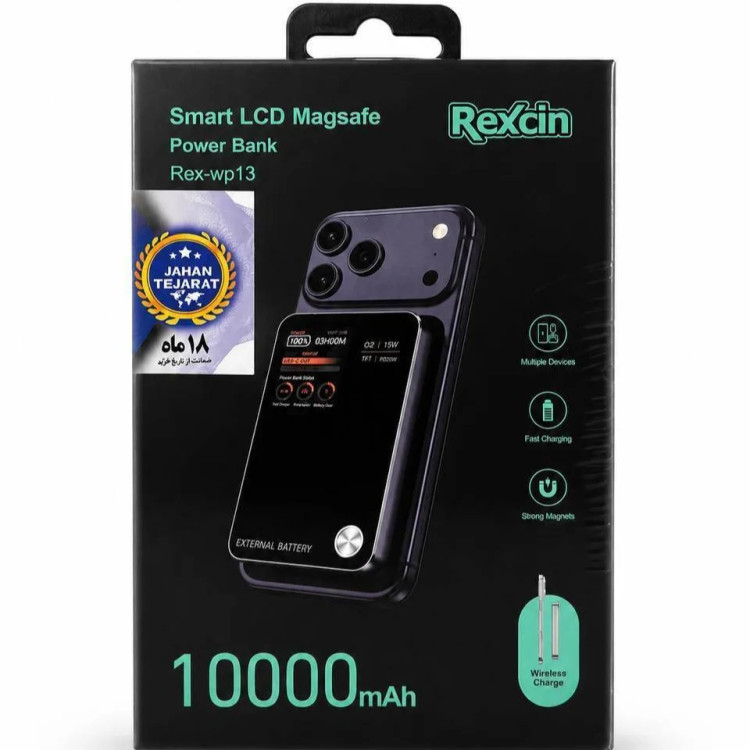 پاوربانک رکسین Smart LCD 10000 میلیآمپر - فروشگاه اپل پلاس