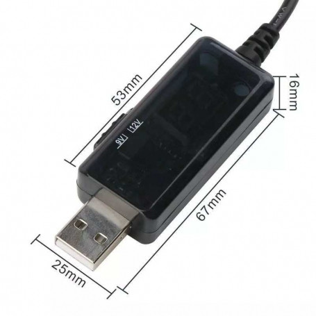 کابل مبدل USB به DC افزاینده ولتاژ 5V به 9V و 12V با نمایشگر دیجیتال