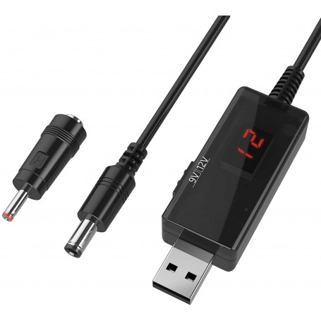 کابل مبدل USB به DC افزاینده ولتاژ 5V به 9V و 12V با نمایشگر دیجیتال