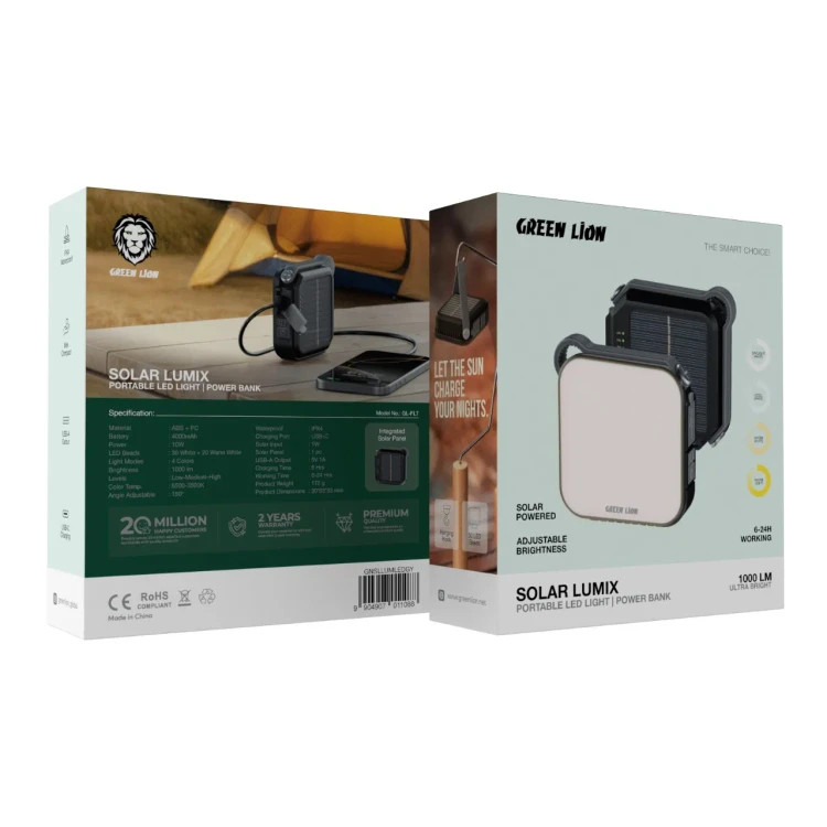چراغ LED خورشیدی گرین لاین Solar Lumix GNSLLUMLEDGY با پاوربانک